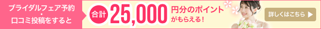 フェア予約と口コミ投稿で、合計25,000円分のポイント（現金交換可）がもらえる！